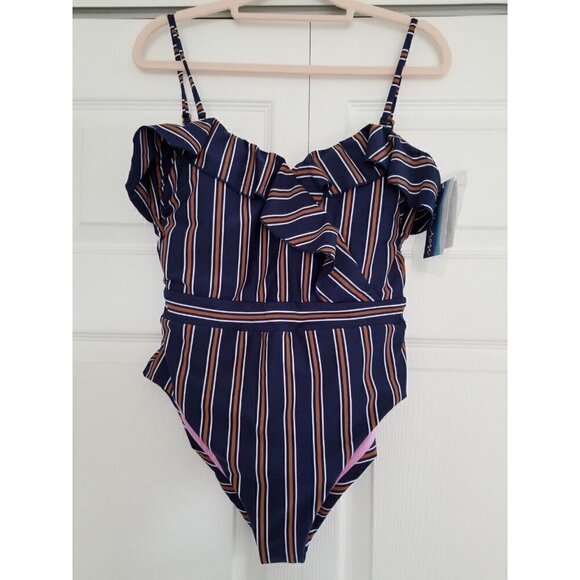 Isabella Rose Broadway One-Piece Navy Blue Multi Striped Women's Size L - Picture 3 of 15